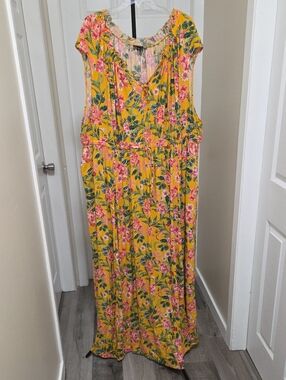 Torrid Plus Size Yellow Pink Floral Maxi Dress | 100% Rayon Boho Cottagecore
